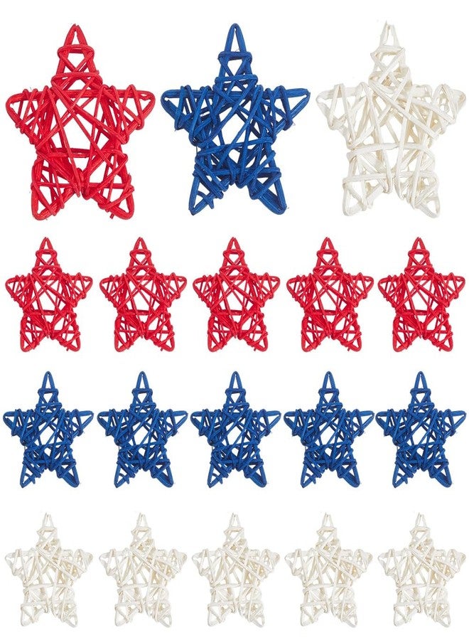 SOFPLATE 18Pcs Independence Day Rattan Stars Bulk Red White Blue Wooden Stars Decor 2.36 Inch Small Wicker Rattan Ball Vase Bowl Filler 4th of July Decorations for Home Wedding Party Veterans Decor - Image 1